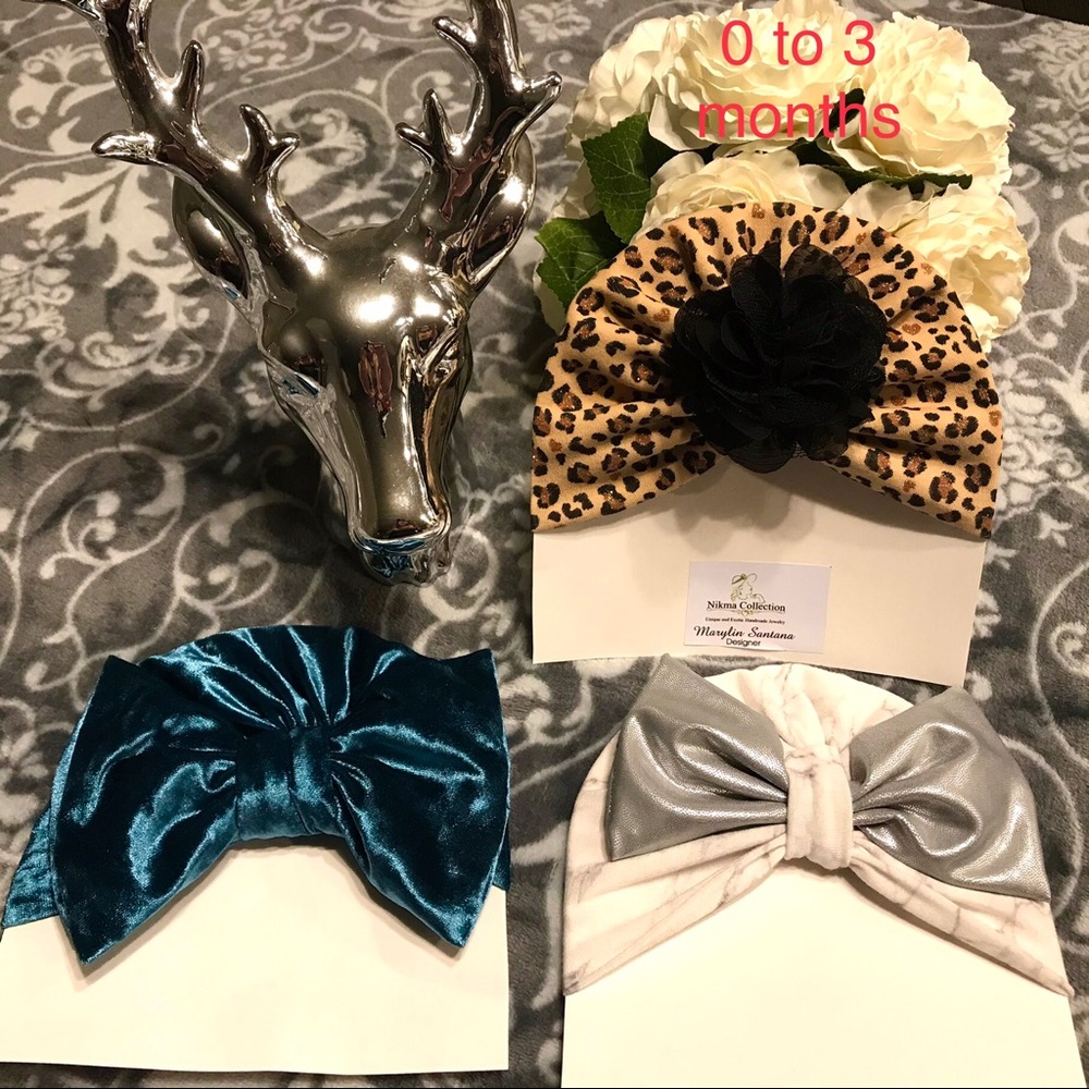 Handmade 3 Turbantes for Baby girl 0 to 3 months